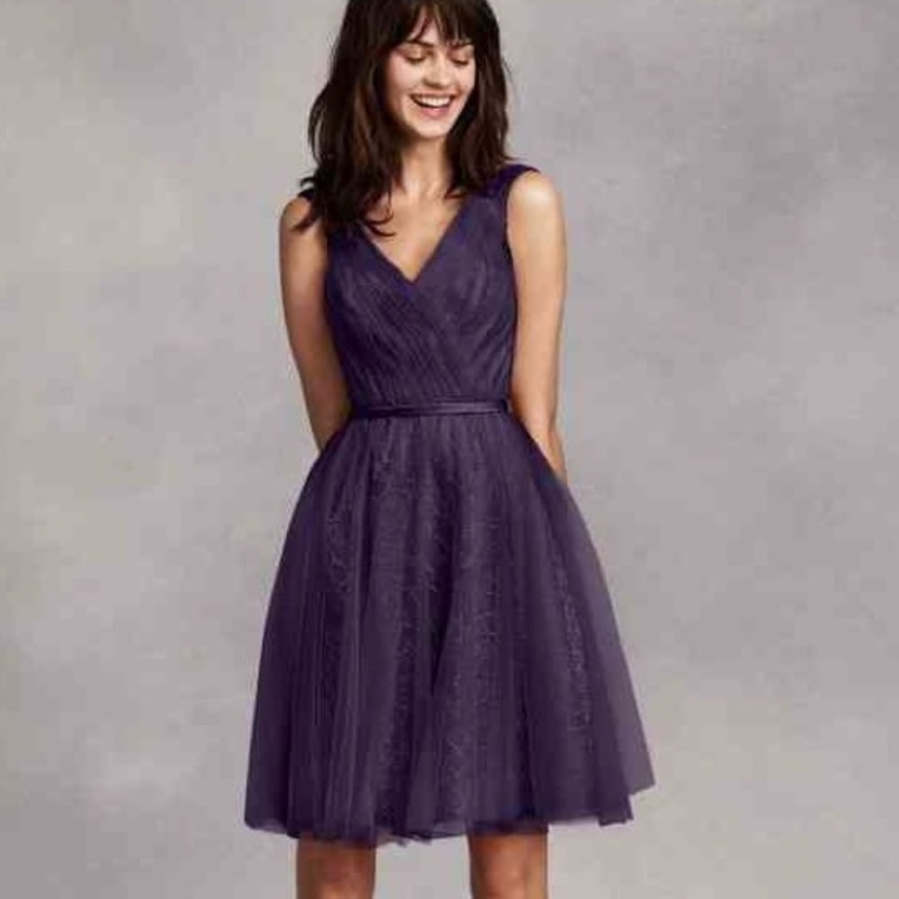White by Vera Wang Purple Ruched Fit and Flare Dress